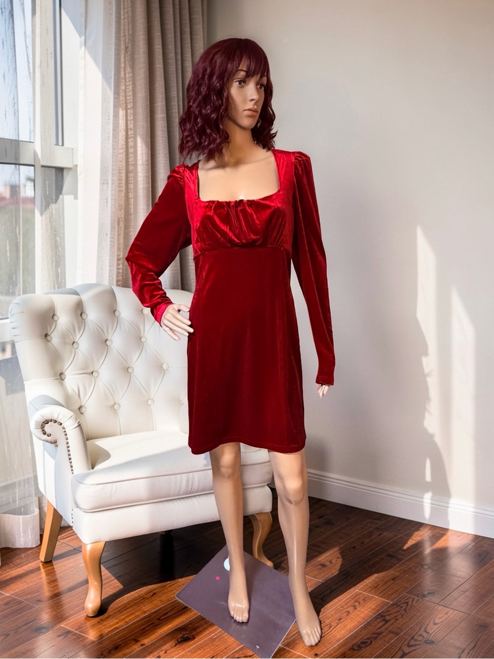 Betsey Johnson NWT Sz Stunning Red Velvet Square-Neck Long Sleeve Mini (0902)